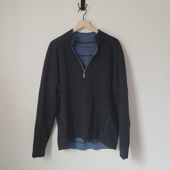 Tommy Bahama Reversible Quarter Zip Long Sleeve Sweater in Blue & Black - Picture 6 of 8